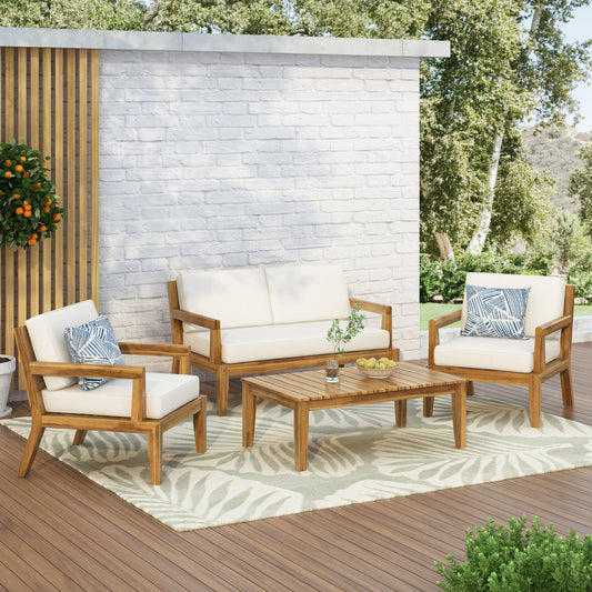 Ensemble de salon de jardin Rossville en acacia avec coussins, par Christopher Knight Home