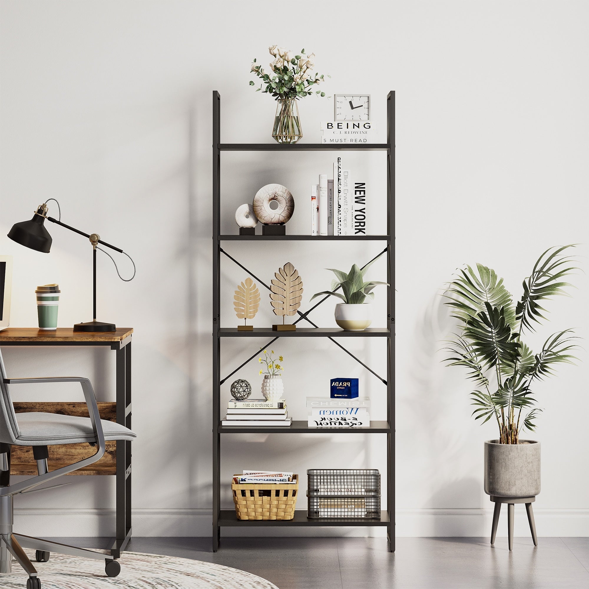 Bibliothèque moderne à 5 niveaux en bois Roul