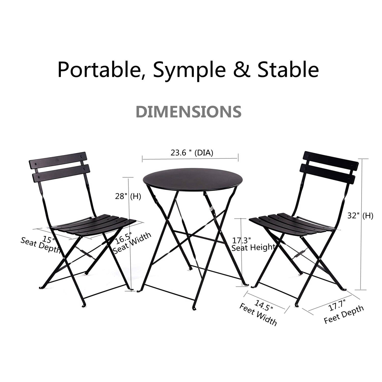Ensemble bistro rond pour 2 personnes - 23,6 pouces de long