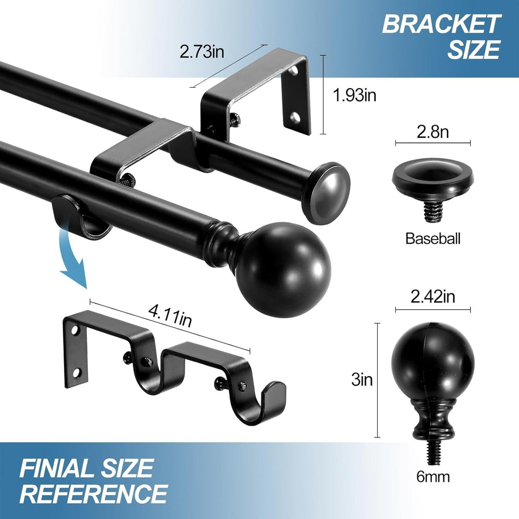 Tringle à rideau double réglable et quincaillerie de créateur à boule ronde