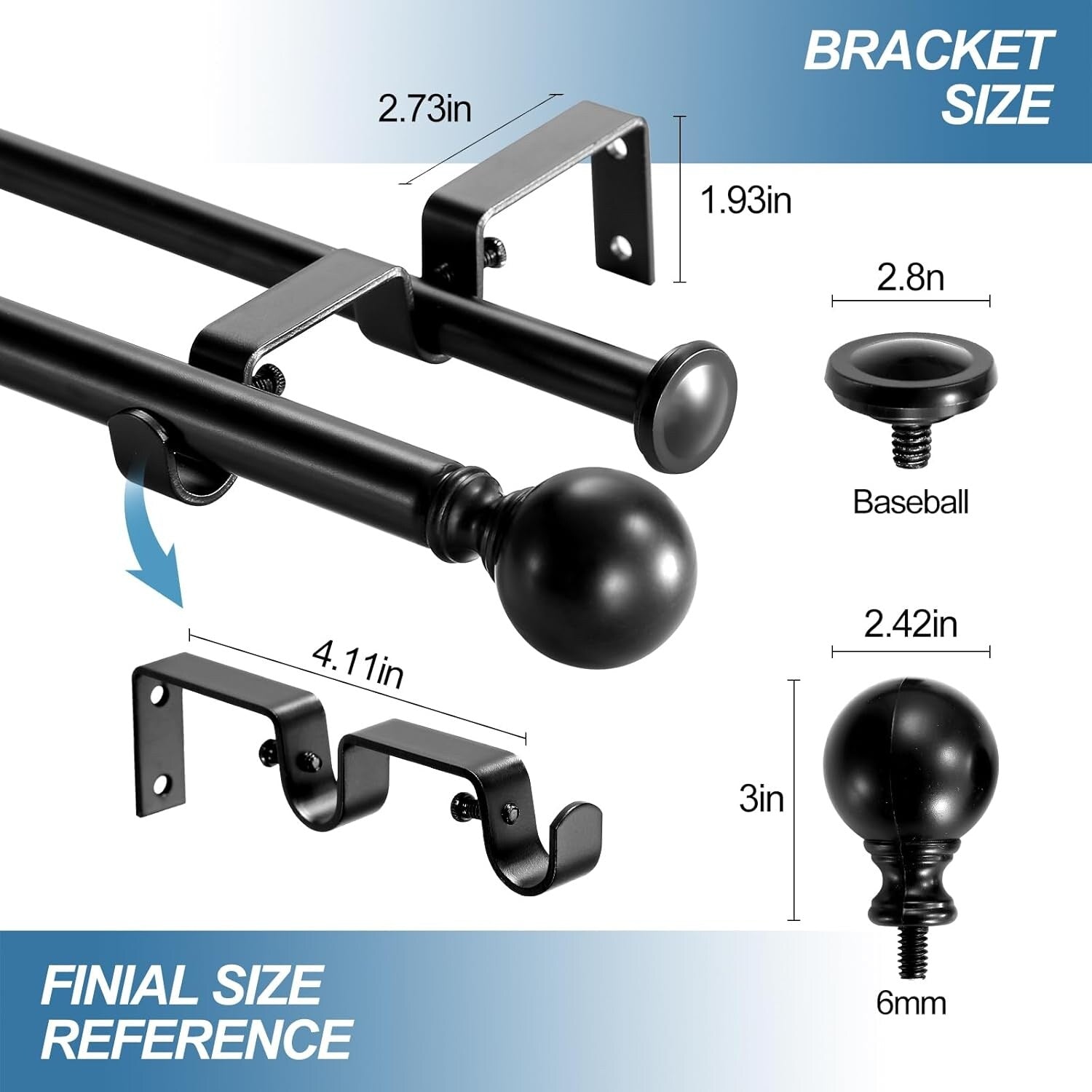 Tringle à rideau double réglable et quincaillerie de créateur à boule ronde