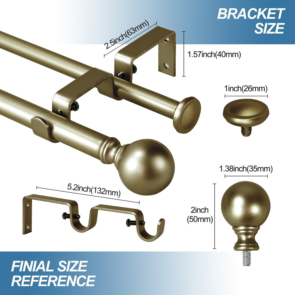 Tringle à rideau double réglable et quincaillerie de créateur à boule ronde