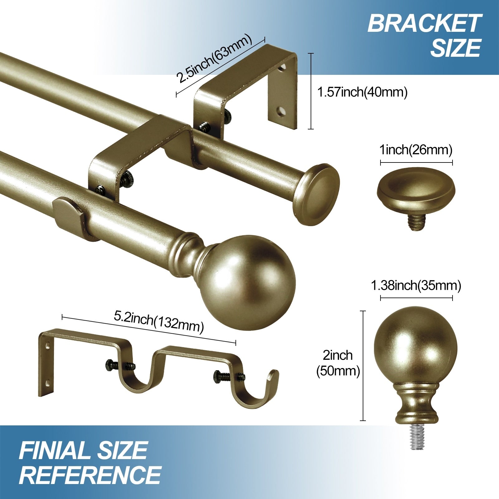Tringle à rideau double réglable et quincaillerie de créateur à boule ronde