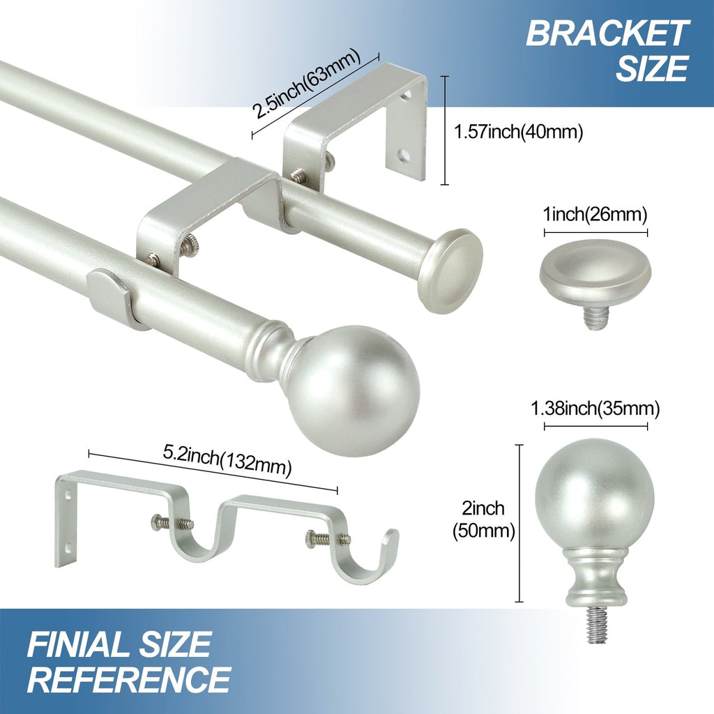 Tringle à rideau double réglable et quincaillerie de créateur à boule ronde