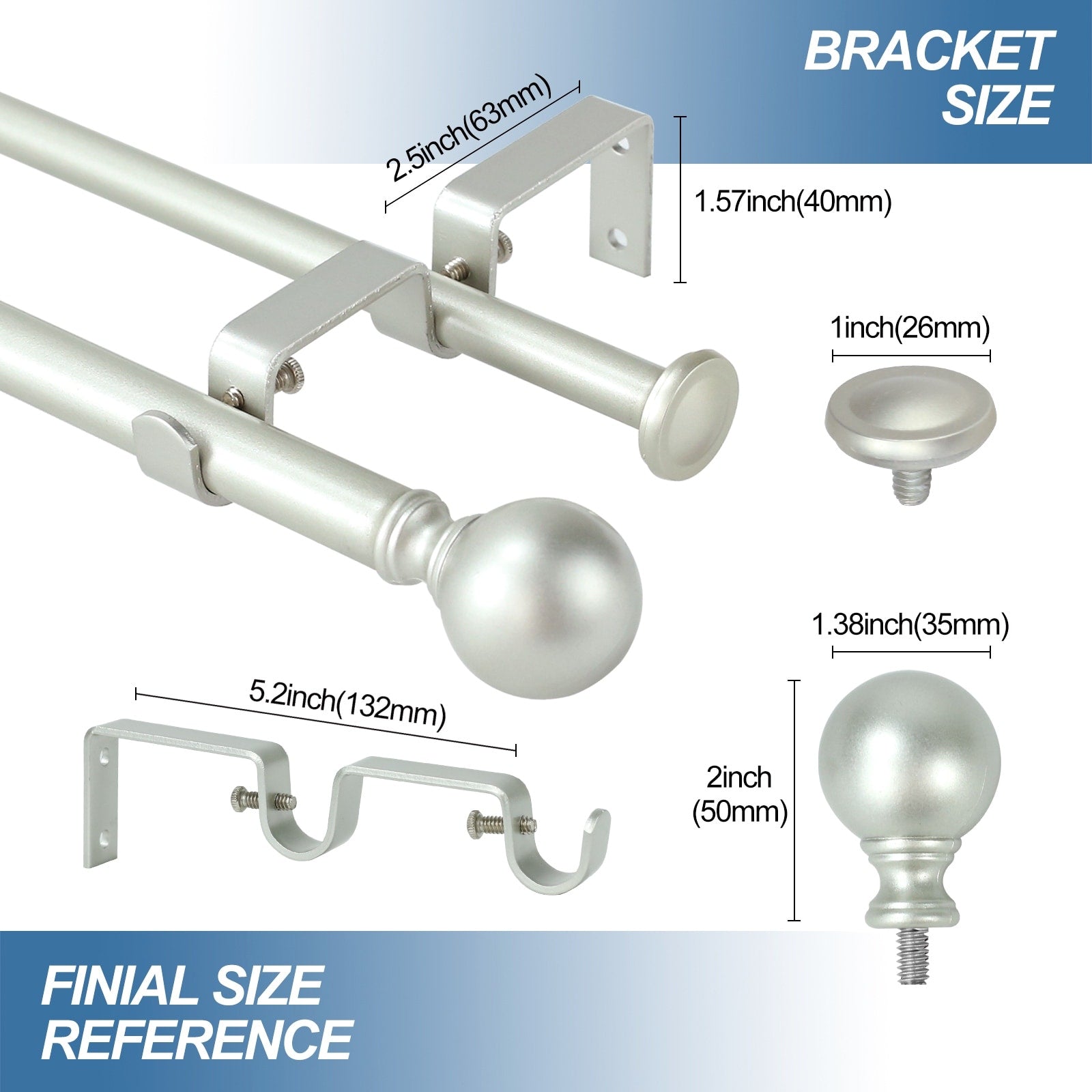 Tringle à rideau double réglable et quincaillerie de créateur à boule ronde