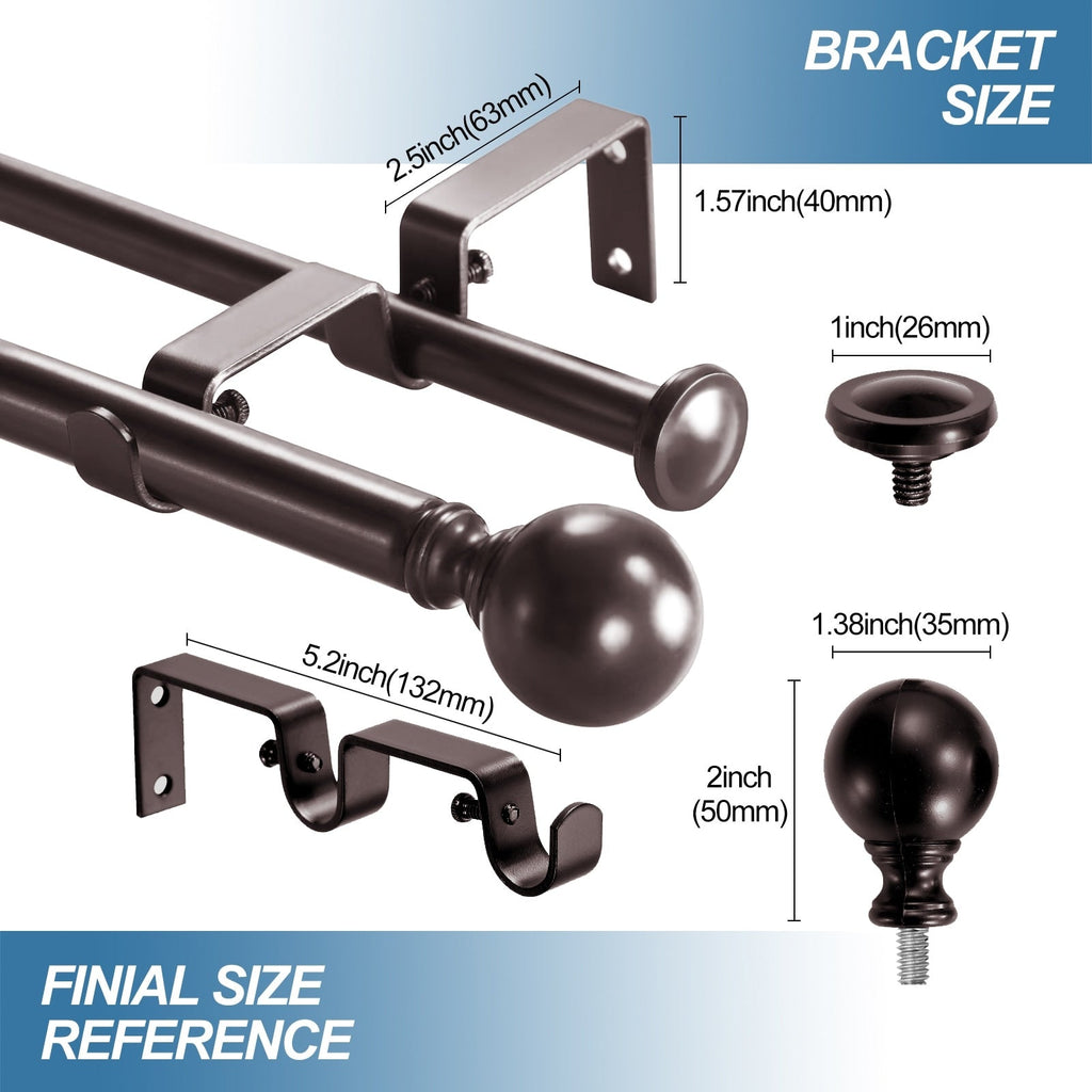 Tringle à rideau double réglable et quincaillerie de créateur à boule ronde