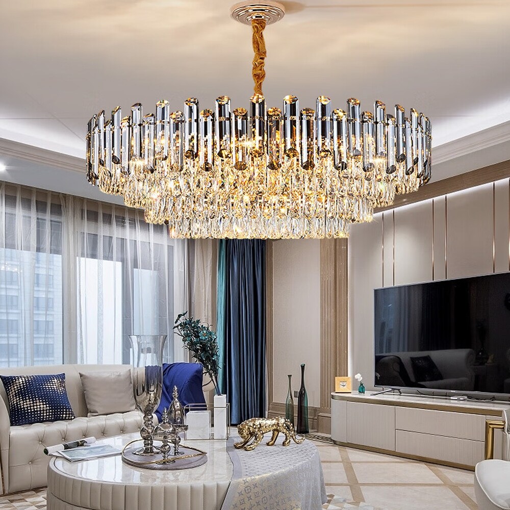Lustre de plafond rond en cristal brillant avec éclairage à 3 couleurs