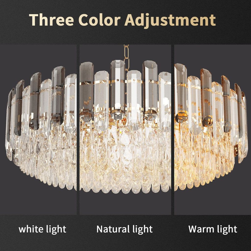 Lustre de plafond rond en cristal brillant avec éclairage à 3 couleurs