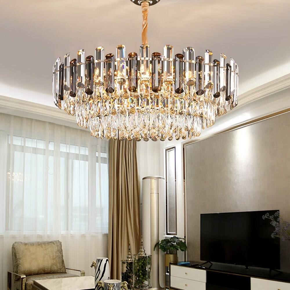 Lustre de plafond rond en cristal brillant avec éclairage à 3 couleurs