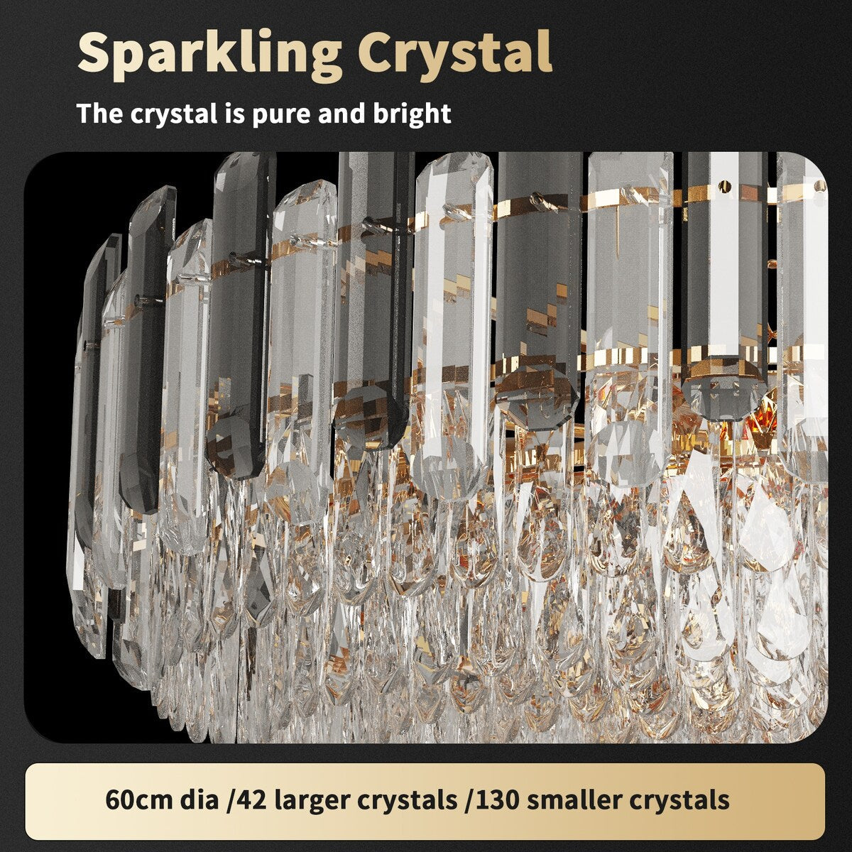 Lustre de plafond rond en cristal brillant avec éclairage à 3 couleurs