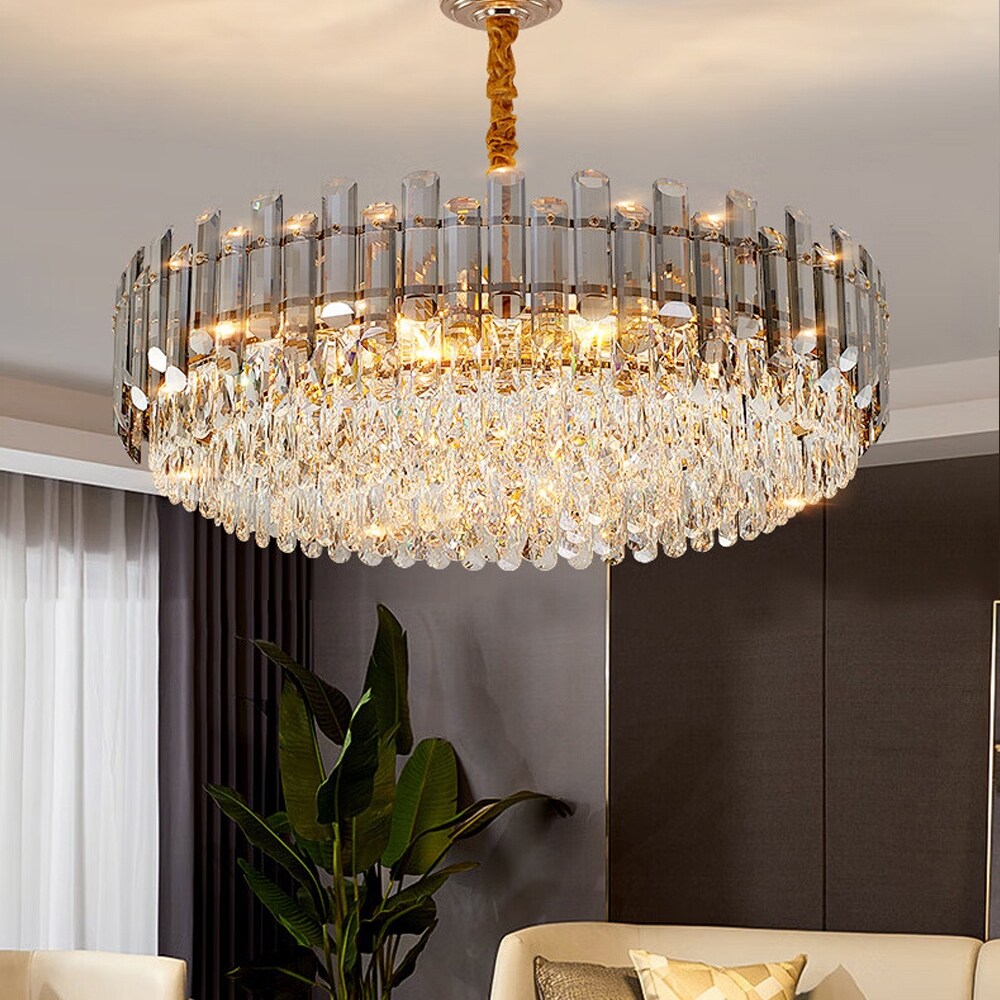 Lustre de plafond rond en cristal brillant avec éclairage à 3 couleurs