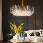 Lustre de plafond rond en cristal brillant avec éclairage à 3 couleurs