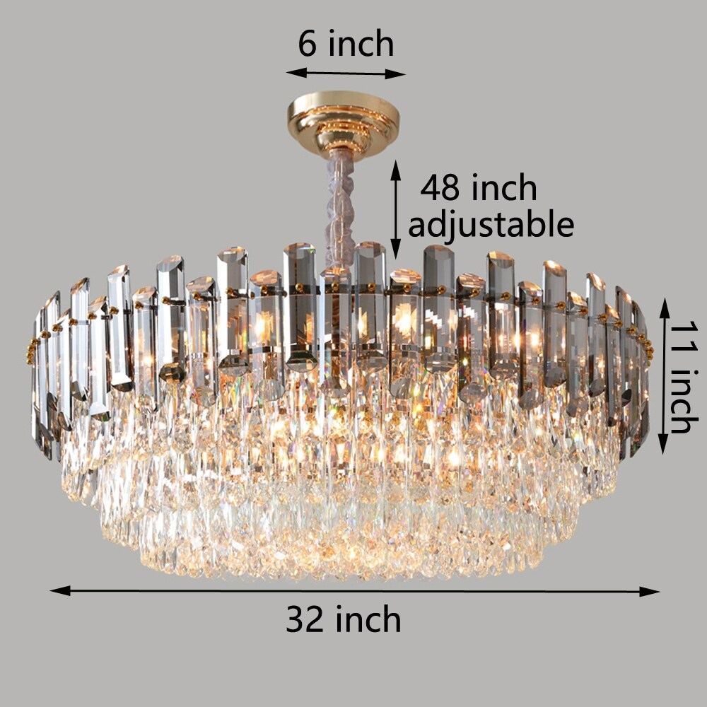 Lustre de plafond rond en cristal brillant avec éclairage à 3 couleurs