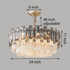 Lustre de plafond rond en cristal brillant avec éclairage à 3 couleurs