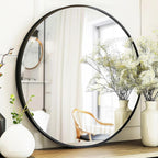 Miroir mural rond - Miroir de salle de bain noir avec cadre en métal - Miroir suspendu moderne pour entrée, salle de bain, coiffeuse, salon