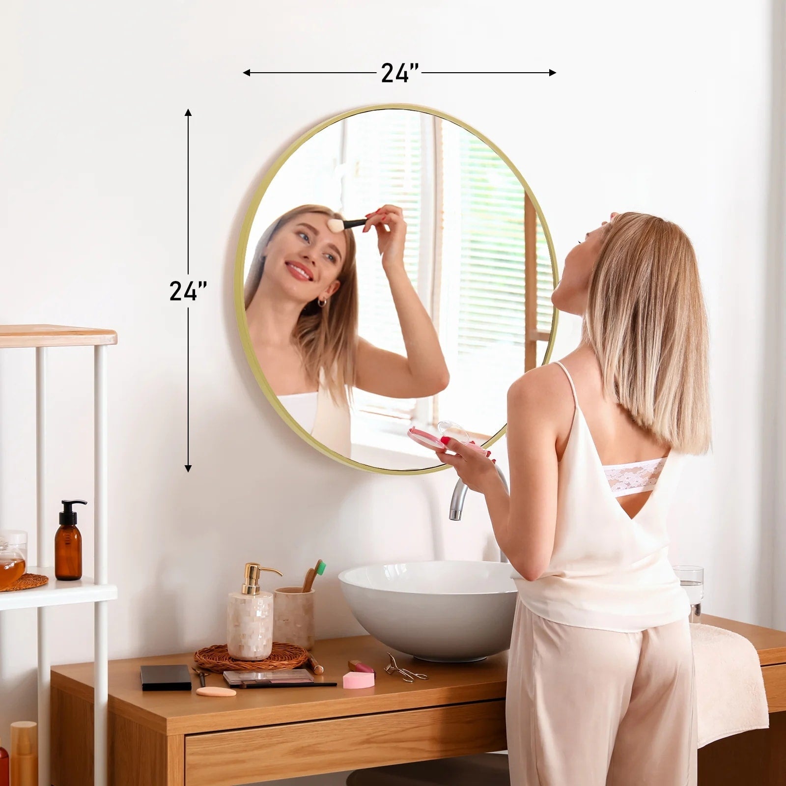 Miroir mural rond - Miroir de salle de bain noir avec cadre en métal - Miroir suspendu moderne pour entrée, salle de bain, coiffeuse, salon