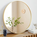 Miroir mural rond - Miroir de salle de bain noir avec cadre en métal - Miroir suspendu moderne pour entrée, salle de bain, coiffeuse, salon