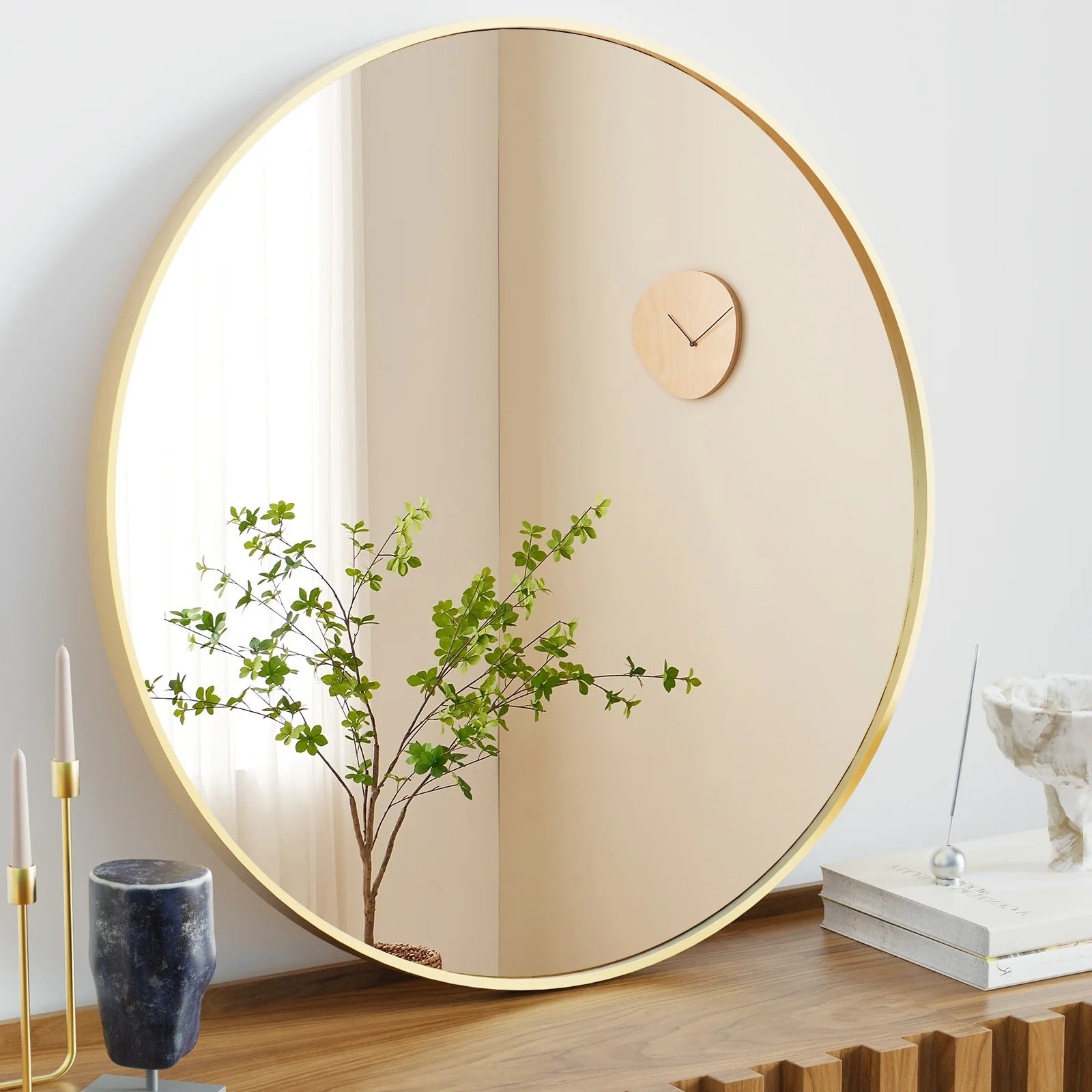 Miroir mural rond - Miroir de salle de bain noir avec cadre en métal - Miroir suspendu moderne pour entrée, salle de bain, coiffeuse, salon