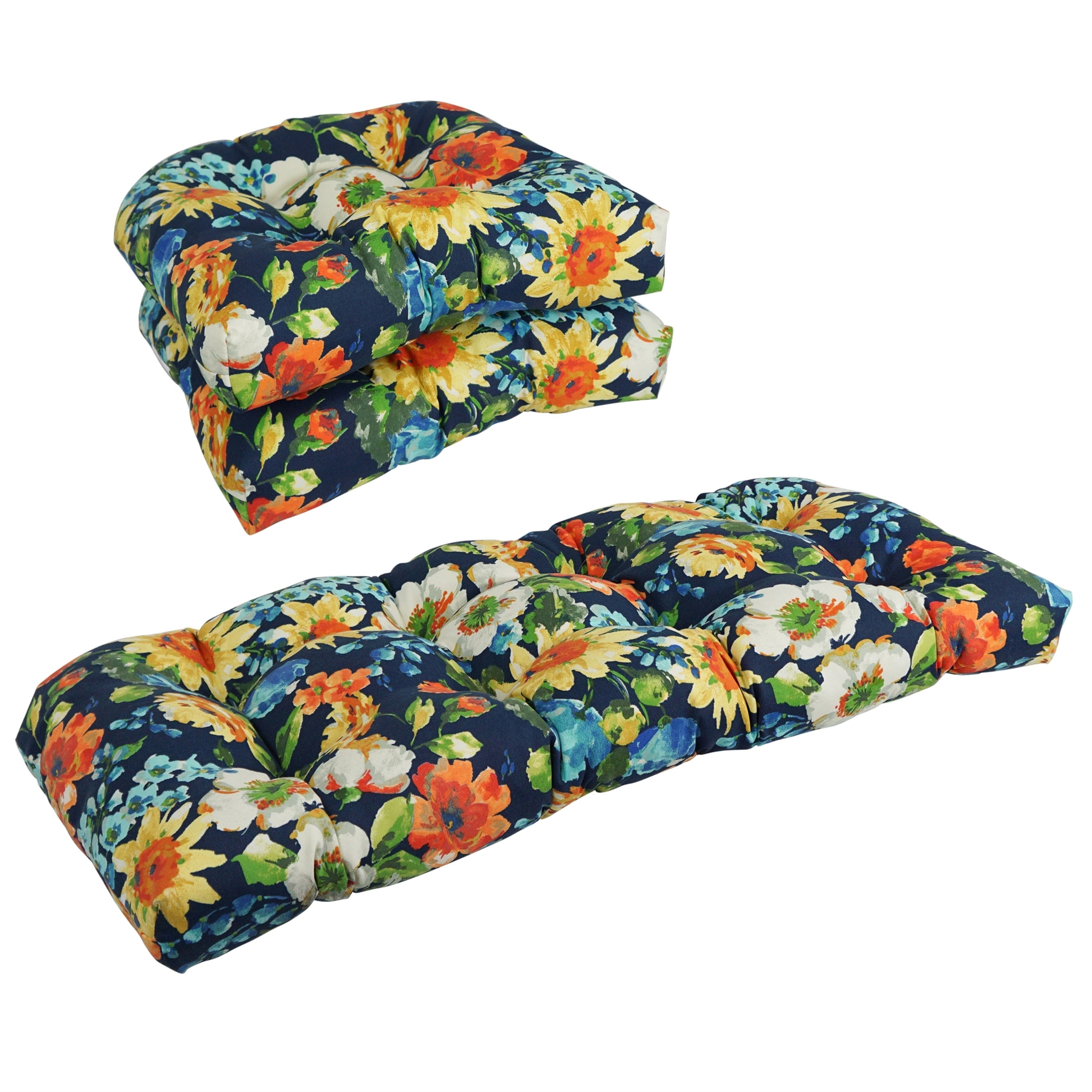 Ensemble de 3 coussins de canapé d'intérieur/extérieur capitonnés à dossier arrondi - 19 x 19