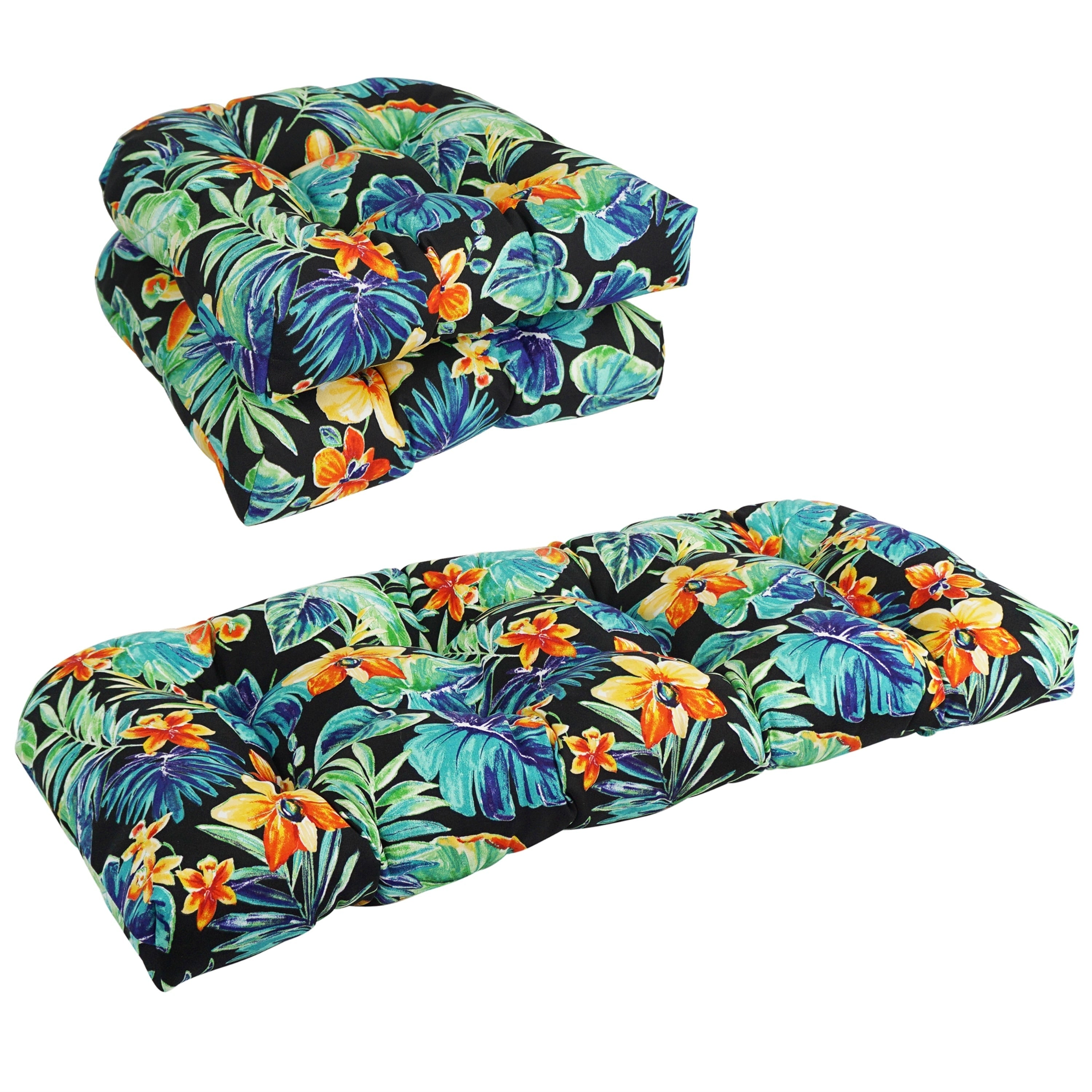 Ensemble de 3 coussins de canapé d'intérieur/extérieur capitonnés à dossier arrondi - 19 x 19