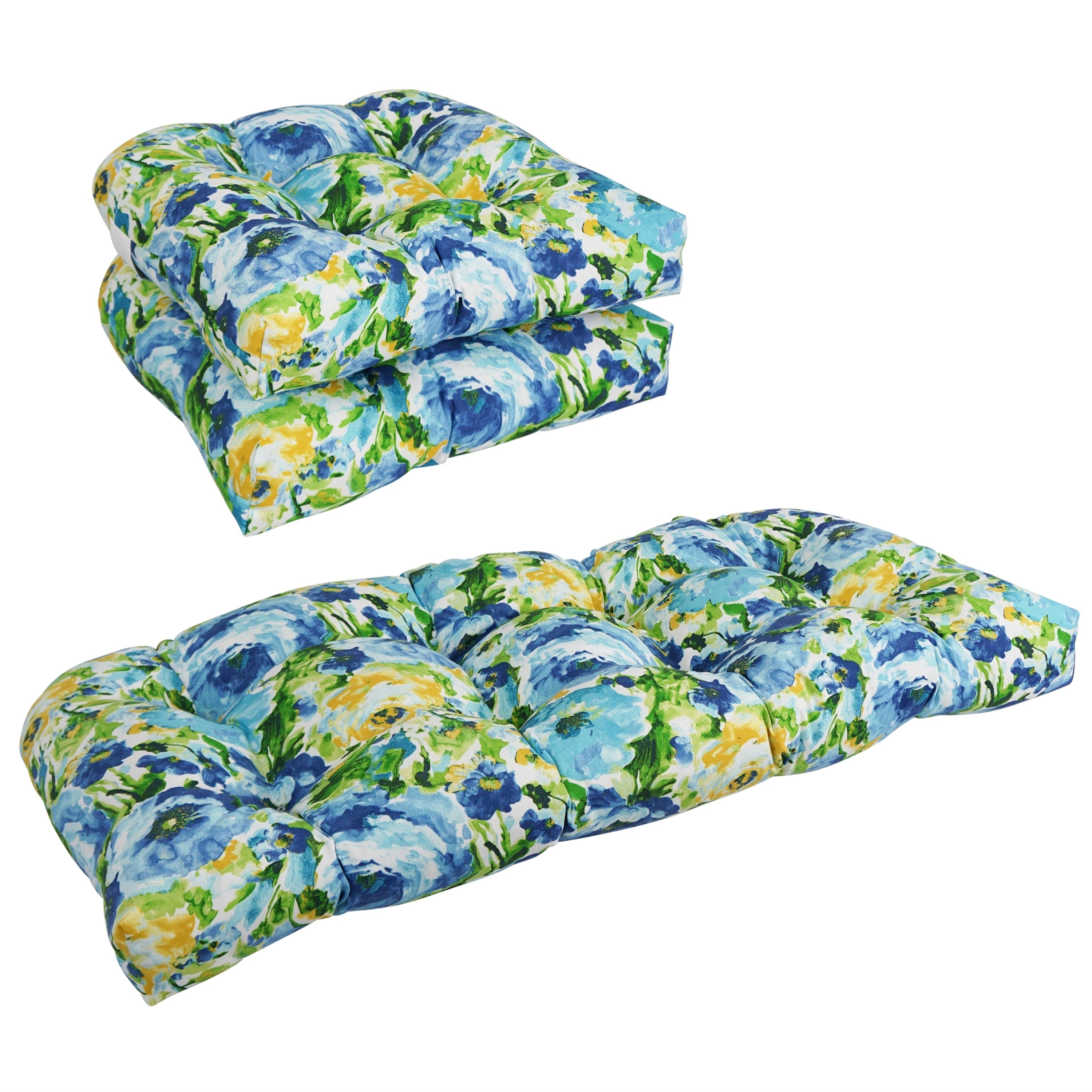 Ensemble de 3 coussins de canapé d'intérieur/extérieur capitonnés à dossier arrondi - 19 x 19