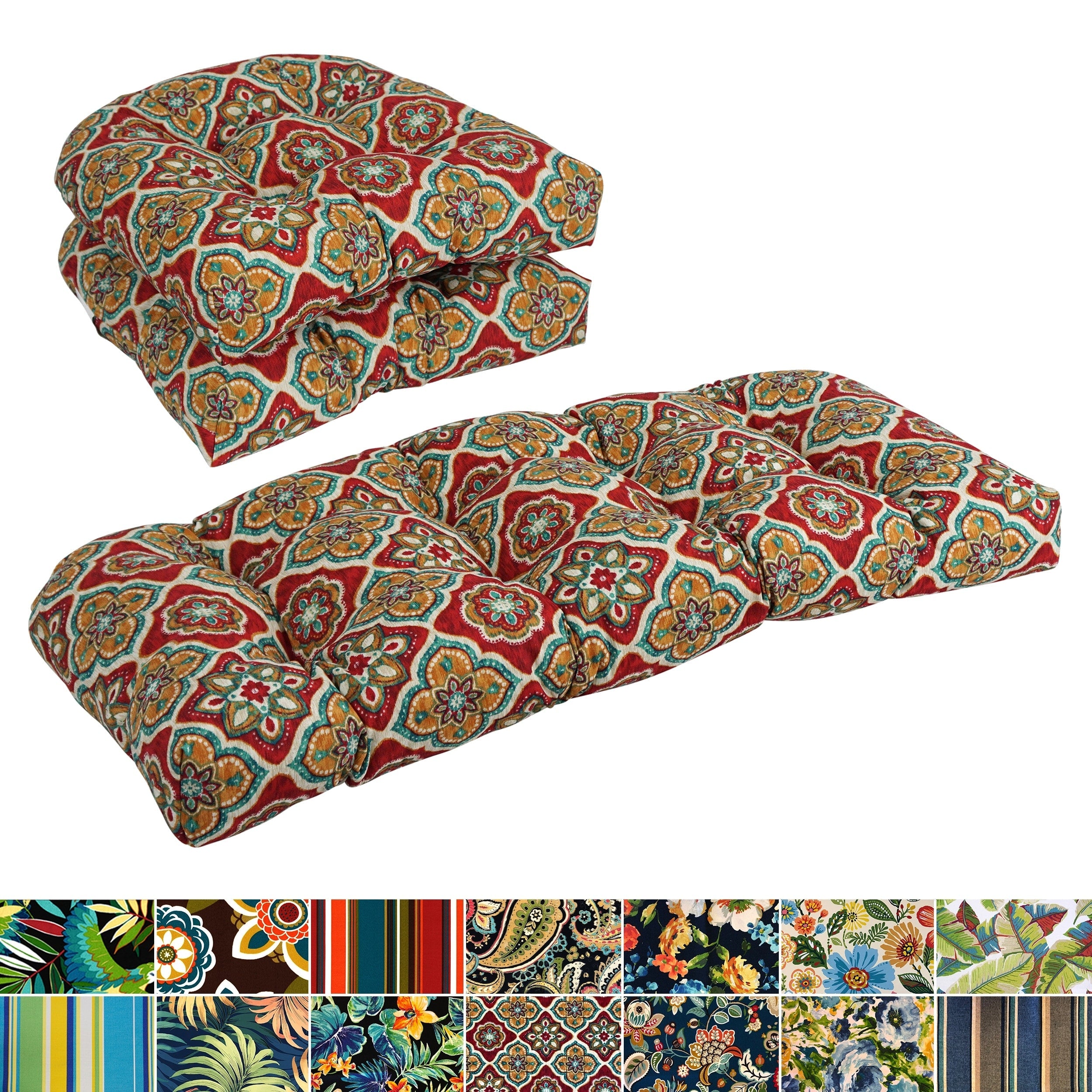 Ensemble de 3 coussins de canapé d'intérieur/extérieur capitonnés à dossier arrondi - 19 x 19
