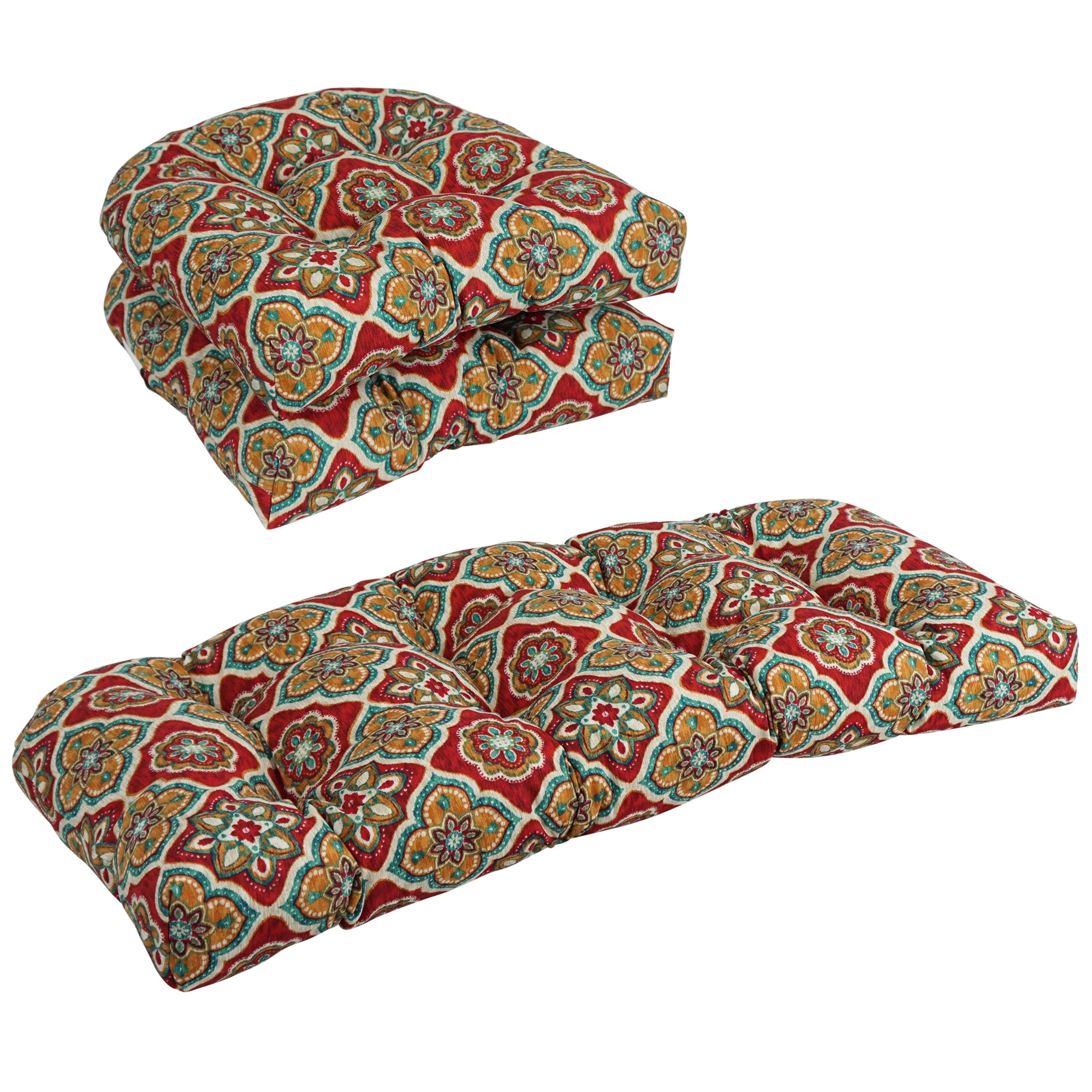 Ensemble de 3 coussins de canapé d'intérieur/extérieur capitonnés à dossier arrondi - 19 x 19