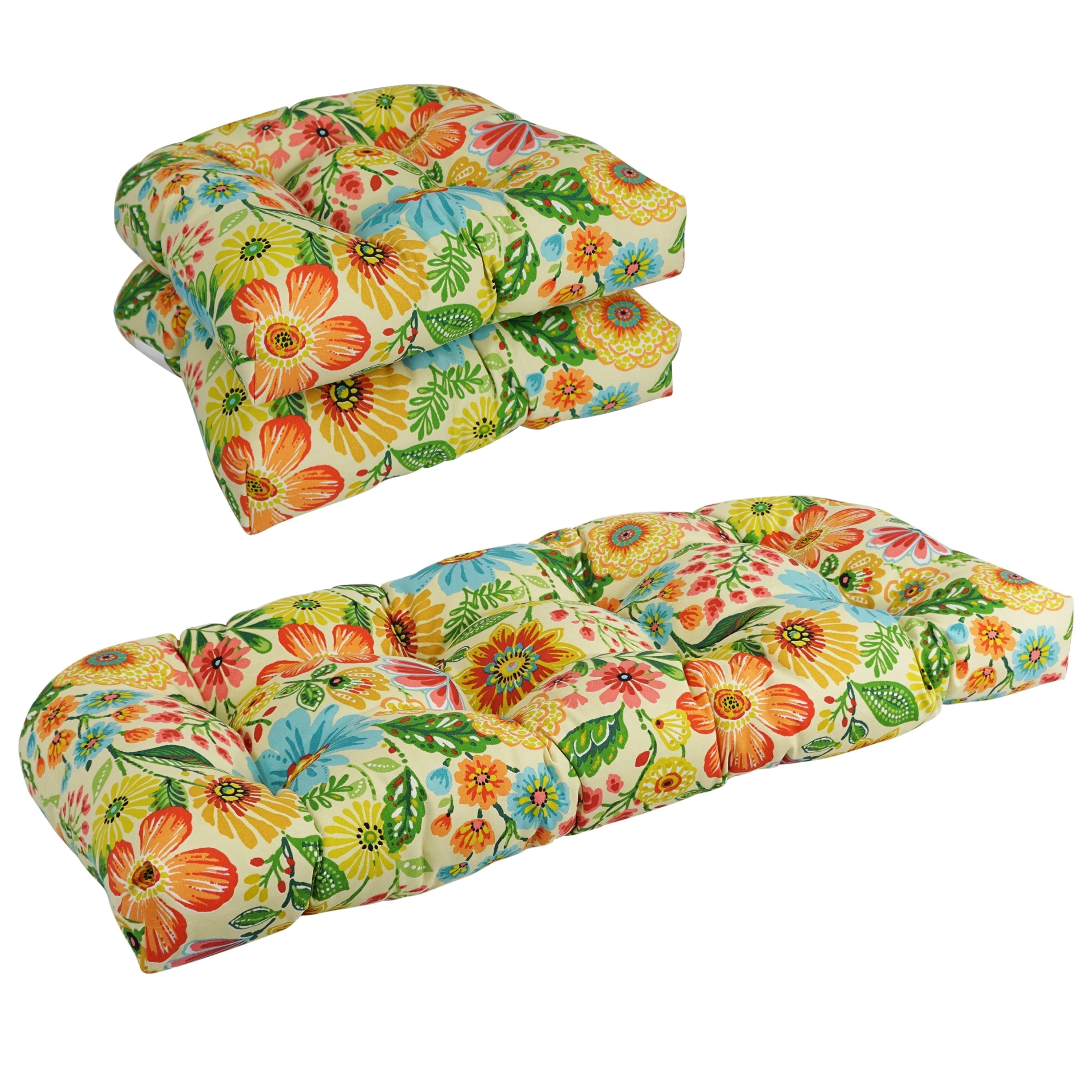 Ensemble de 3 coussins de canapé d'intérieur/extérieur capitonnés à dossier arrondi - 19 x 19