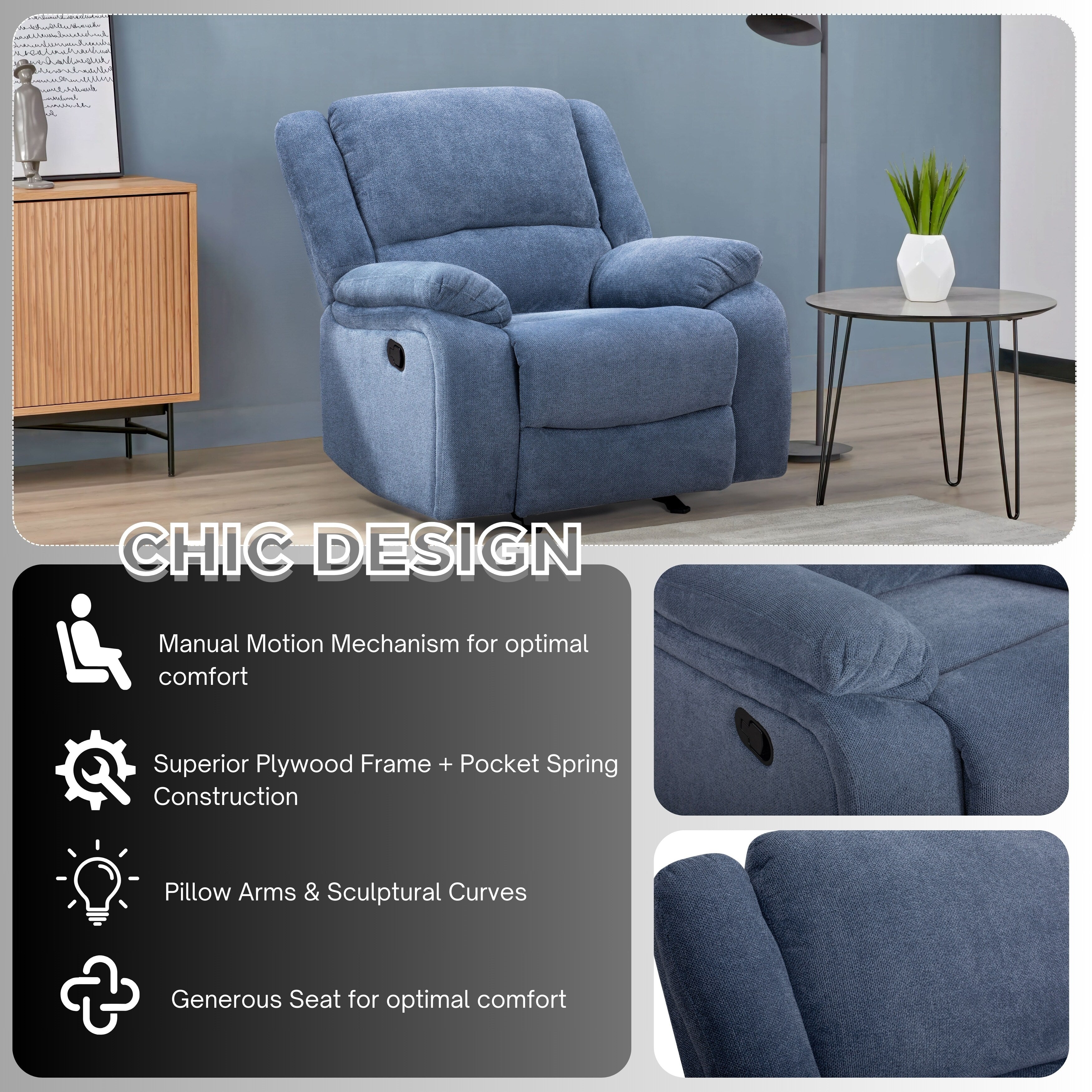 Fauteuil inclinable manuel transitionnel Blitz de Roundhill Furniture