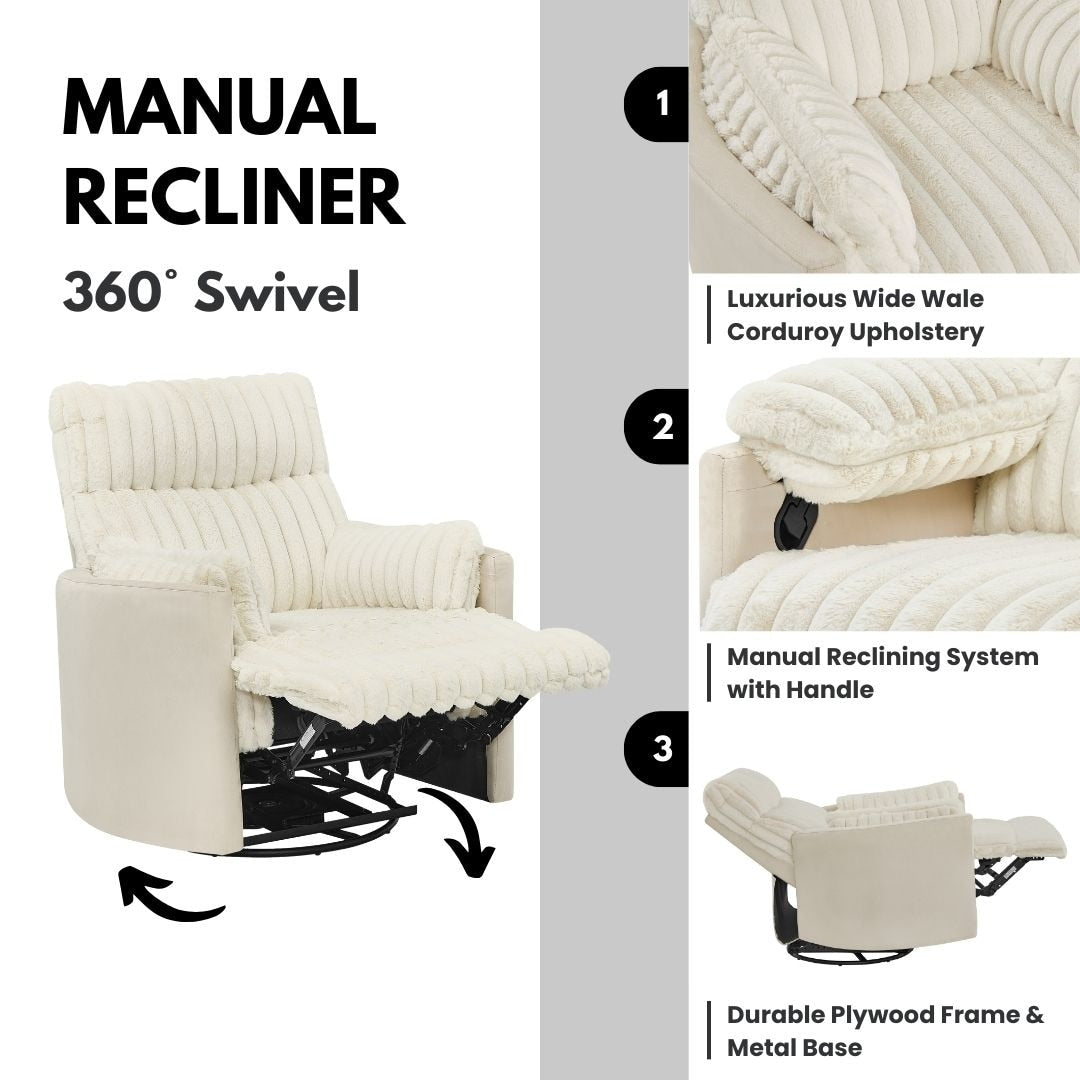 Fauteuil inclinable manuel Bocaton Wide Wale en velours côtelé de Roundhill Furniture