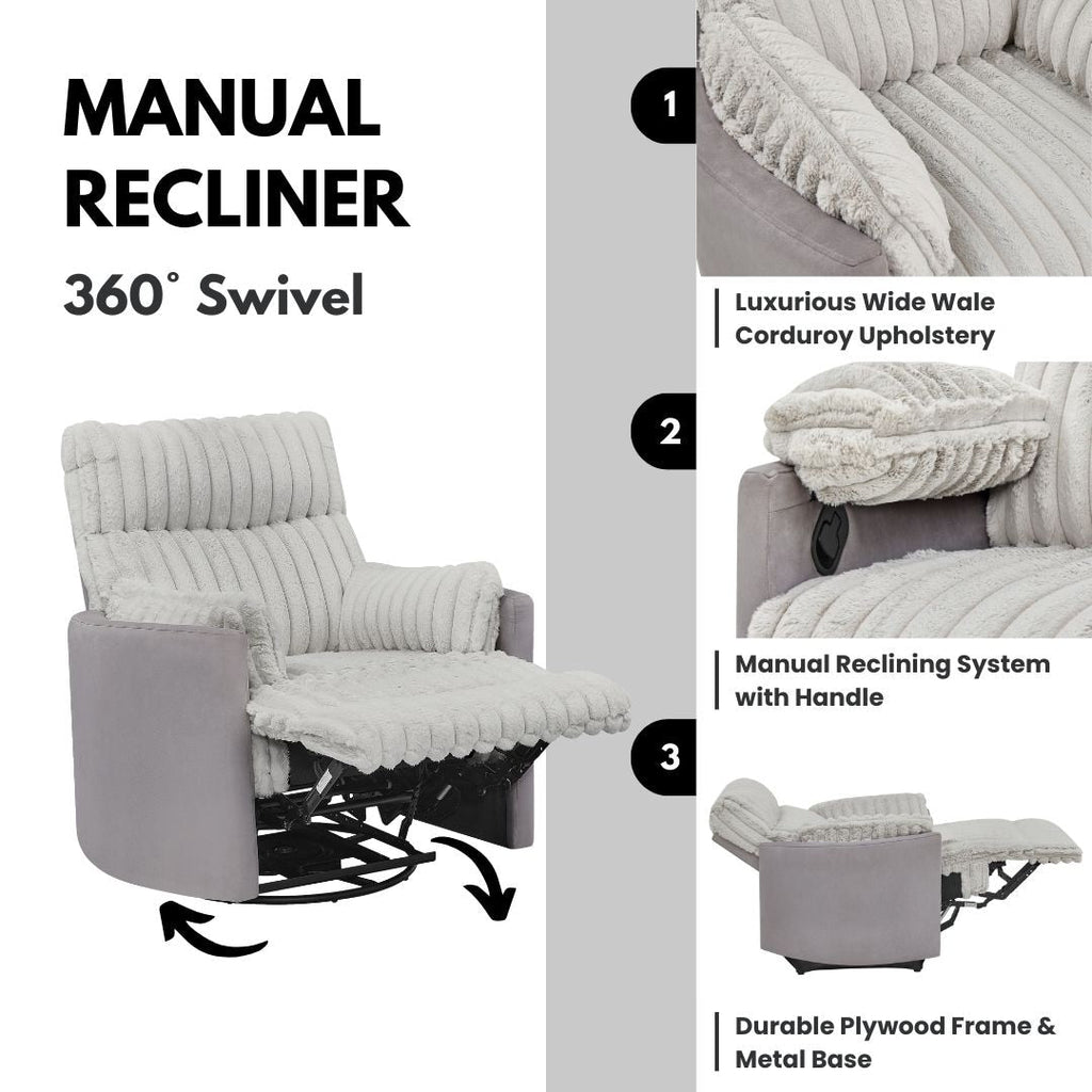 Fauteuil inclinable manuel Bocaton Wide Wale en velours côtelé de Roundhill Furniture