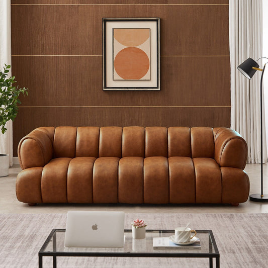 Canapé de luxe Rovan de style Mid-Century Modern en cuir cognac