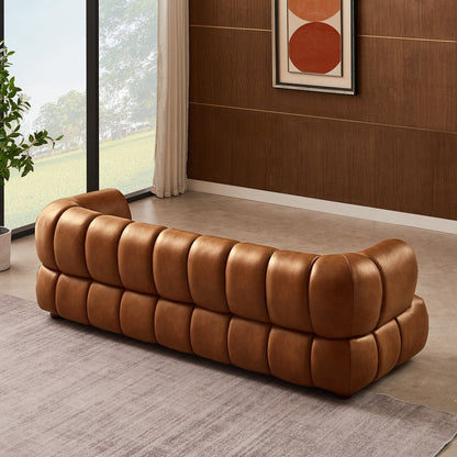 Canapé de luxe Rovan de style Mid-Century Modern en cuir cognac