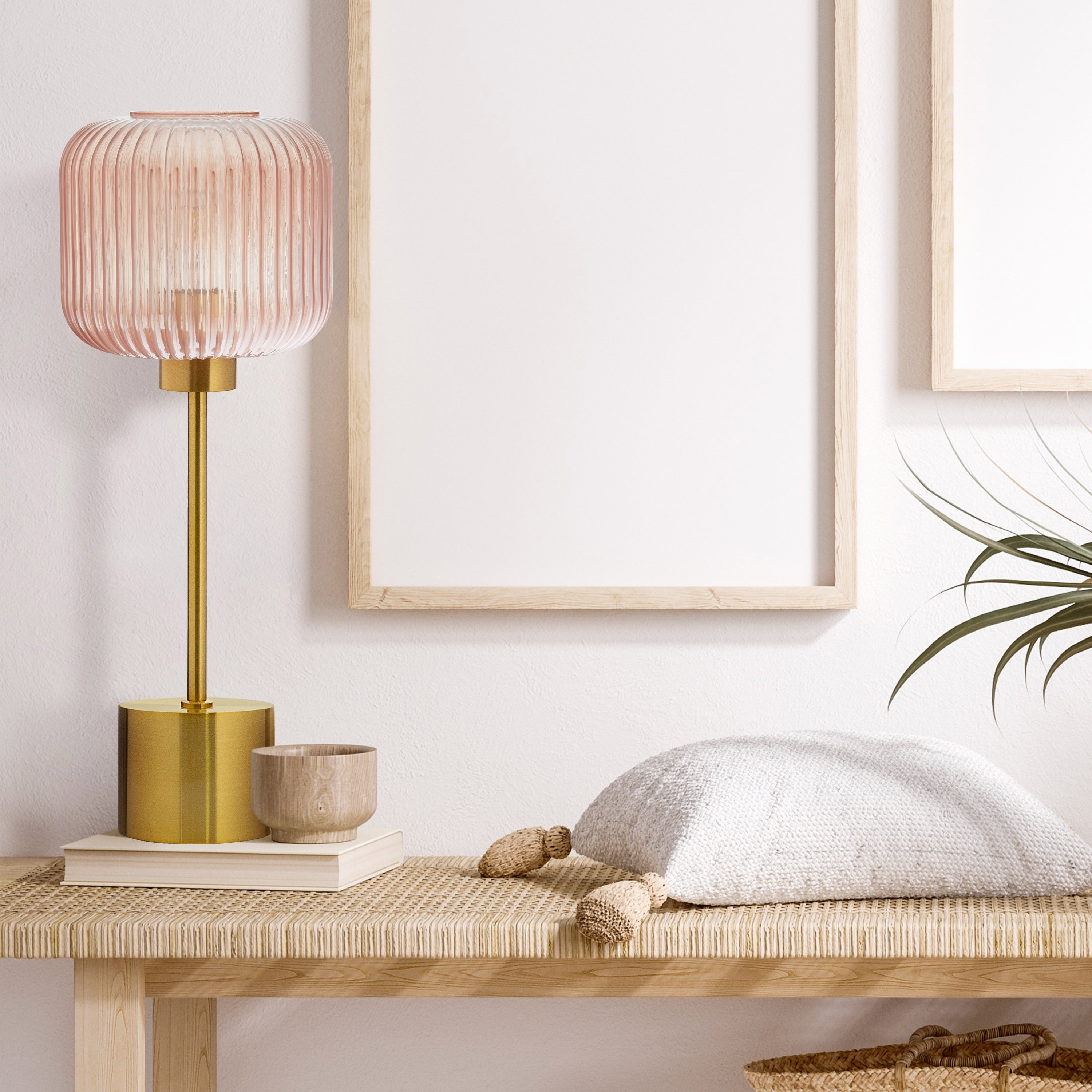 Lampe de table Rowan River of Goods en métal doré brossé de 54 cm avec abat-jour en verre