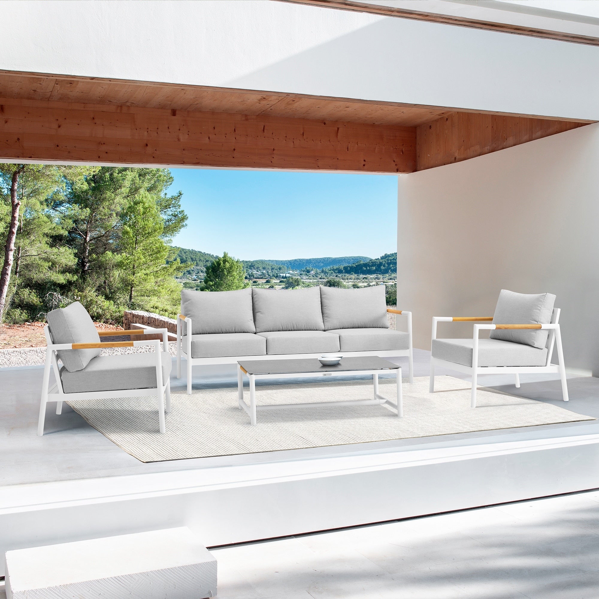 Ensemble de salon de jardin Royal 4 pièces, toutes saisons, avec sièges profonds et coussins gris