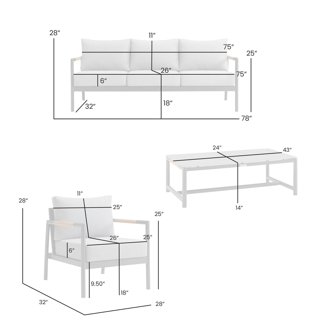 Ensemble de salon de jardin Royal 4 pièces, toutes saisons, avec sièges profonds et coussins gris