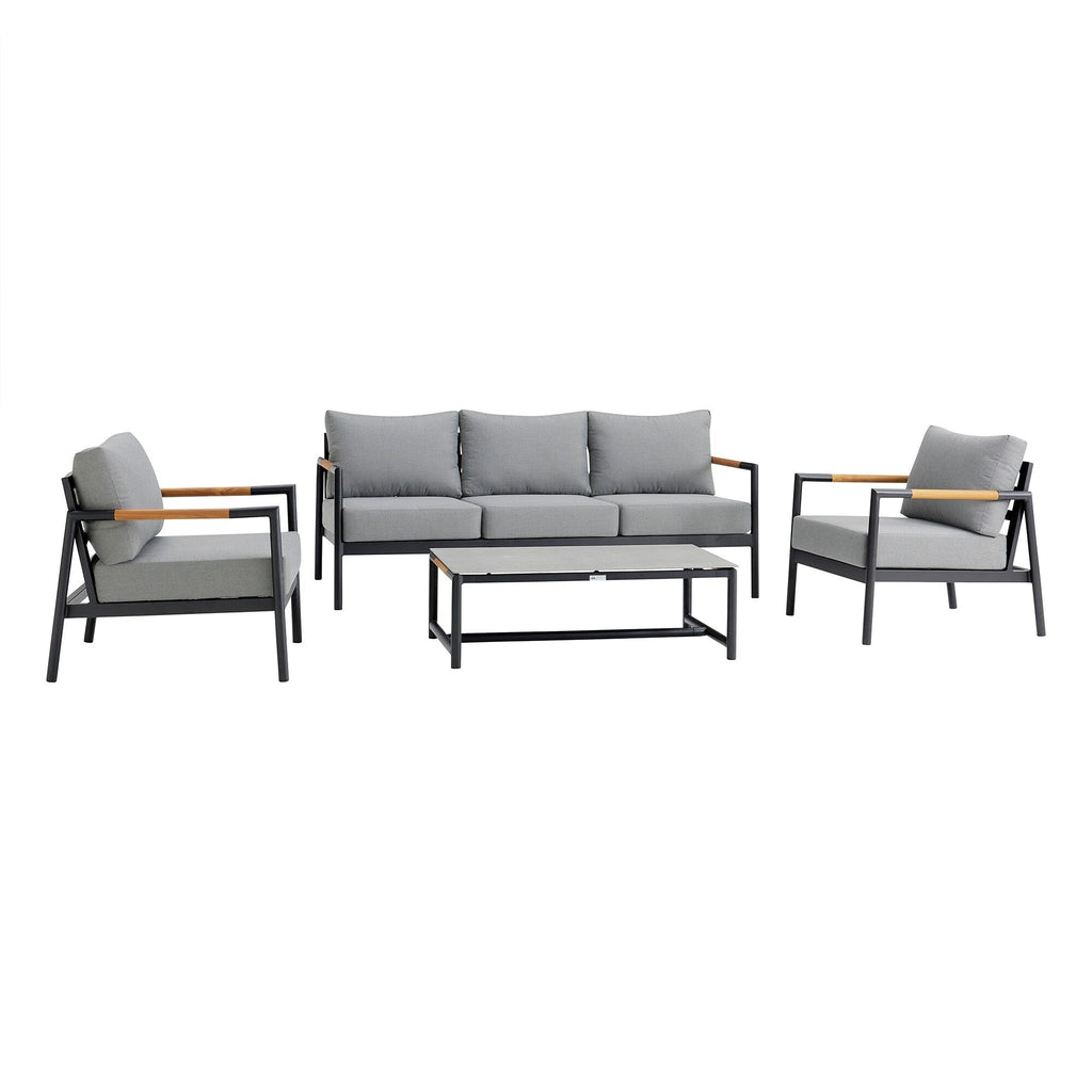 Ensemble de salon de jardin Royal 4 pièces, toutes saisons, avec sièges profonds et coussins gris