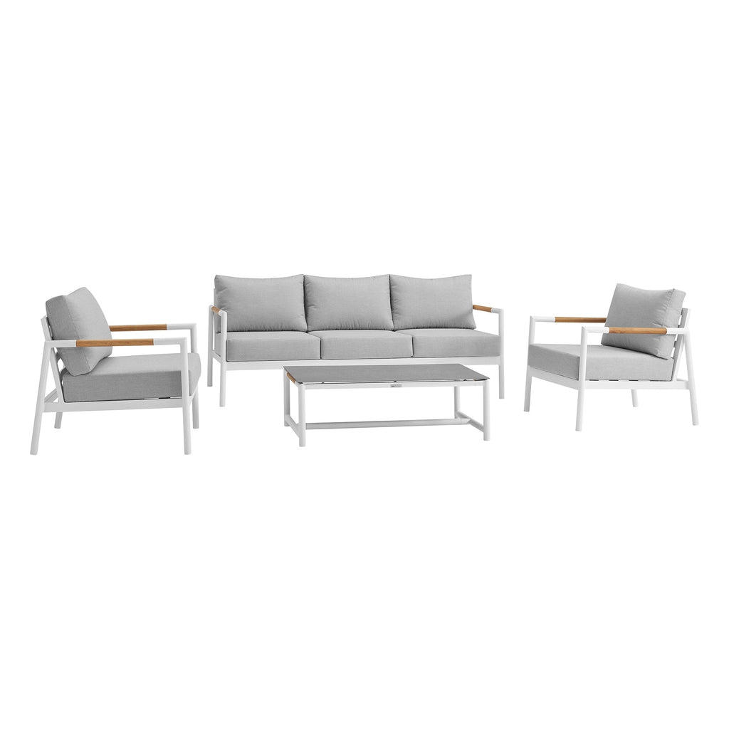 Ensemble de salon de jardin Royal 4 pièces, toutes saisons, avec sièges profonds et coussins gris