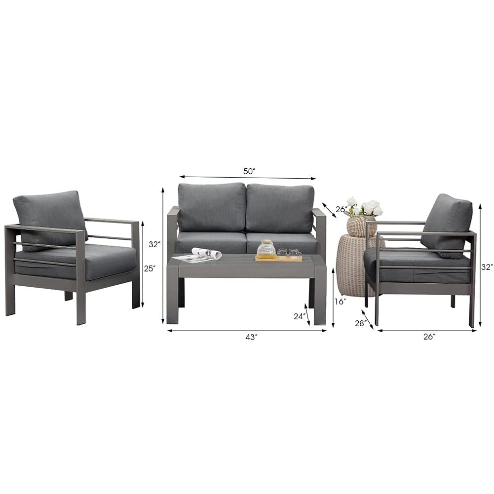 Ensemble de meubles de jardin d'extérieur en aluminium Royalcraft 4 pièces
