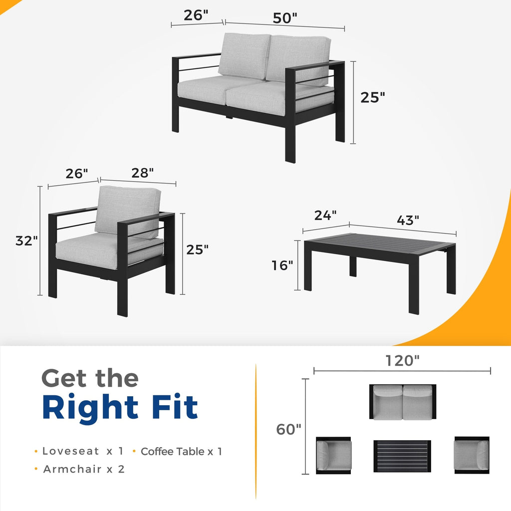 Ensemble de meubles de jardin d'extérieur en aluminium Royalcraft 4 pièces
