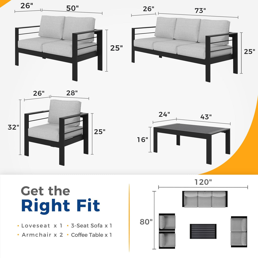 Ensemble de sièges d'extérieur sectionnels en aluminium Royalcraft 5 pièces