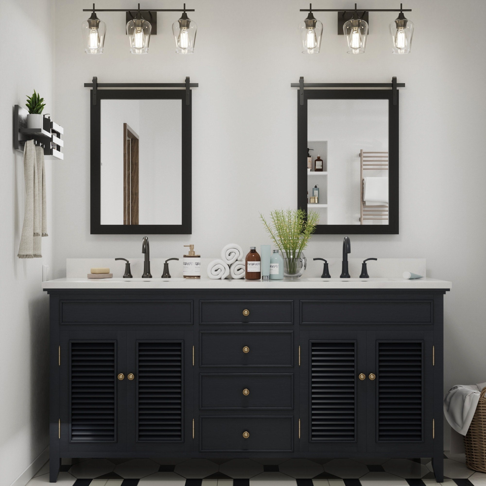 Miroirs muraux de style rural, miroirs de salle de bain de ferme, miroir de grange, miroir de courtoisie avec cadre en bois (1 pièce)