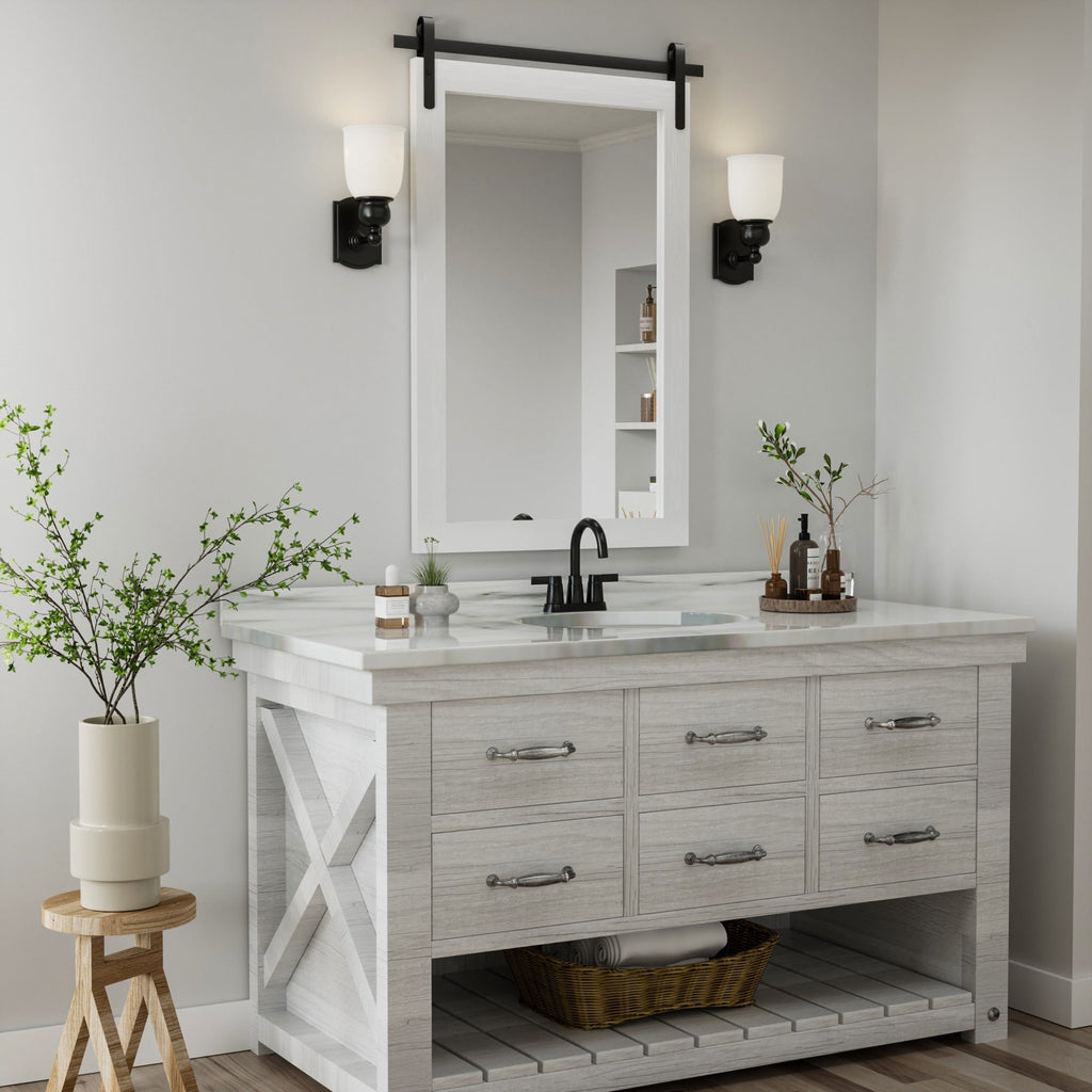 Miroirs muraux de style rural, miroirs de salle de bain de ferme, miroir de grange, miroir de courtoisie avec cadre en bois (1 pièce)