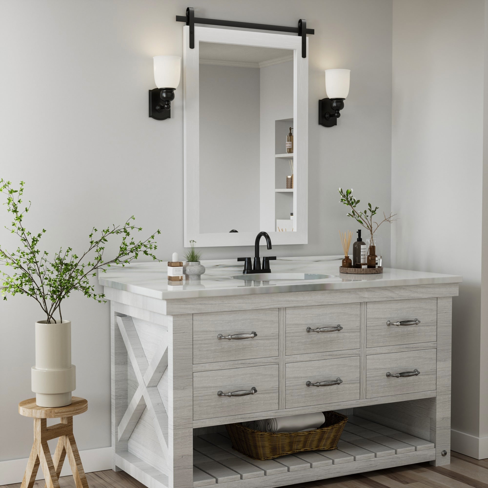 Miroirs muraux de style rural, miroirs de salle de bain de ferme, miroir de grange, miroir de courtoisie avec cadre en bois (1 pièce)