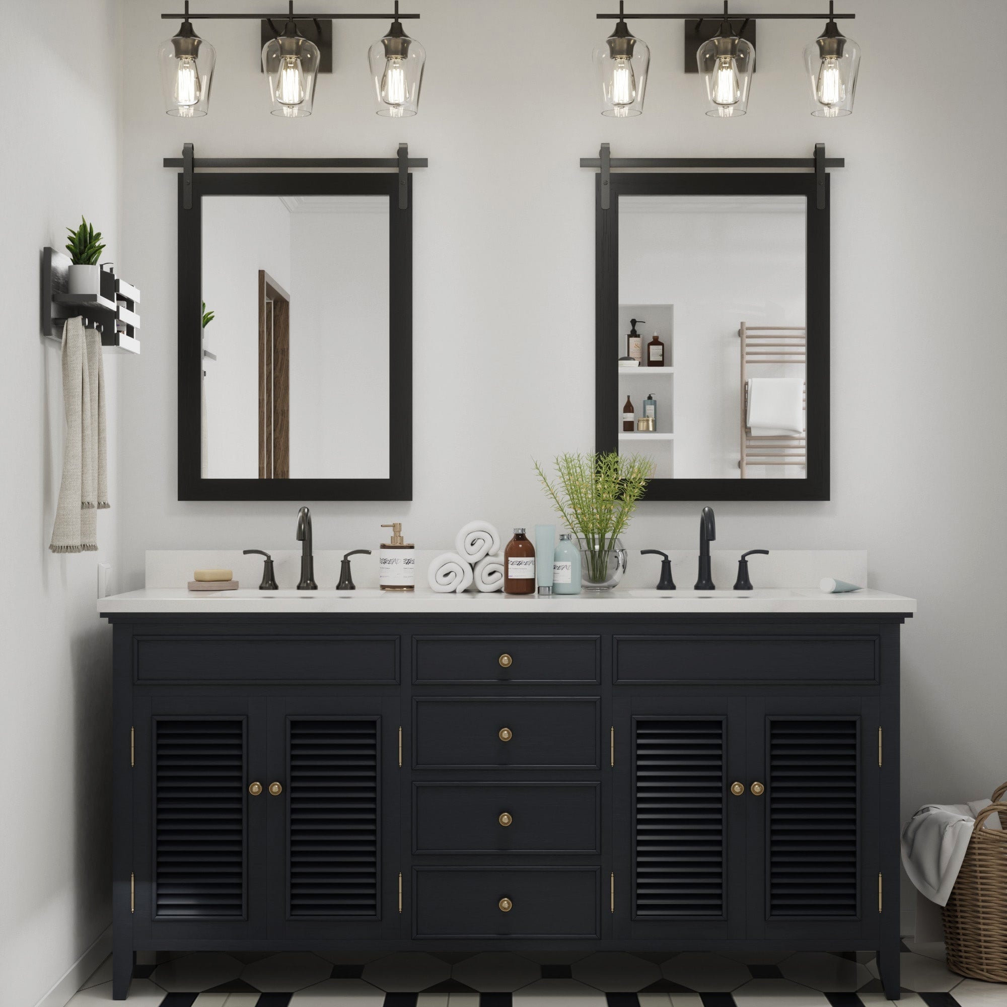 Miroirs muraux de style rural, miroirs de salle de bain de ferme, miroir de grange, miroir de courtoisie avec cadre en bois (1 pièce)