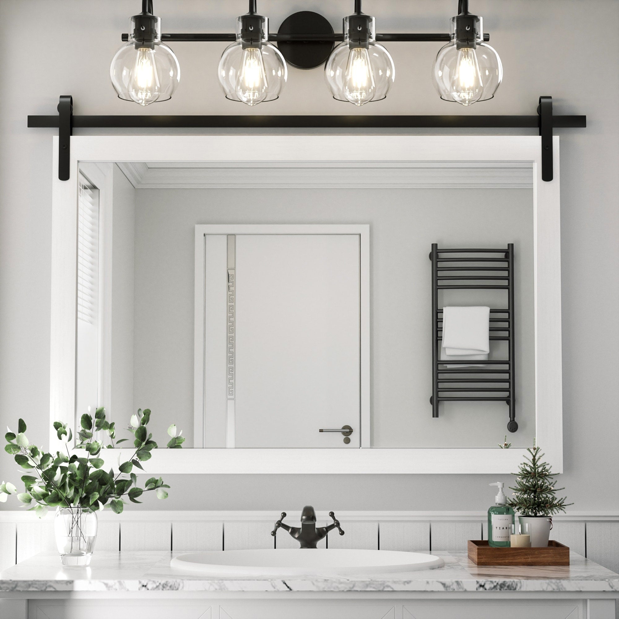 Miroirs muraux de style rural, miroirs de salle de bain de ferme, miroir de grange, miroir de courtoisie avec cadre en bois (1 pièce)