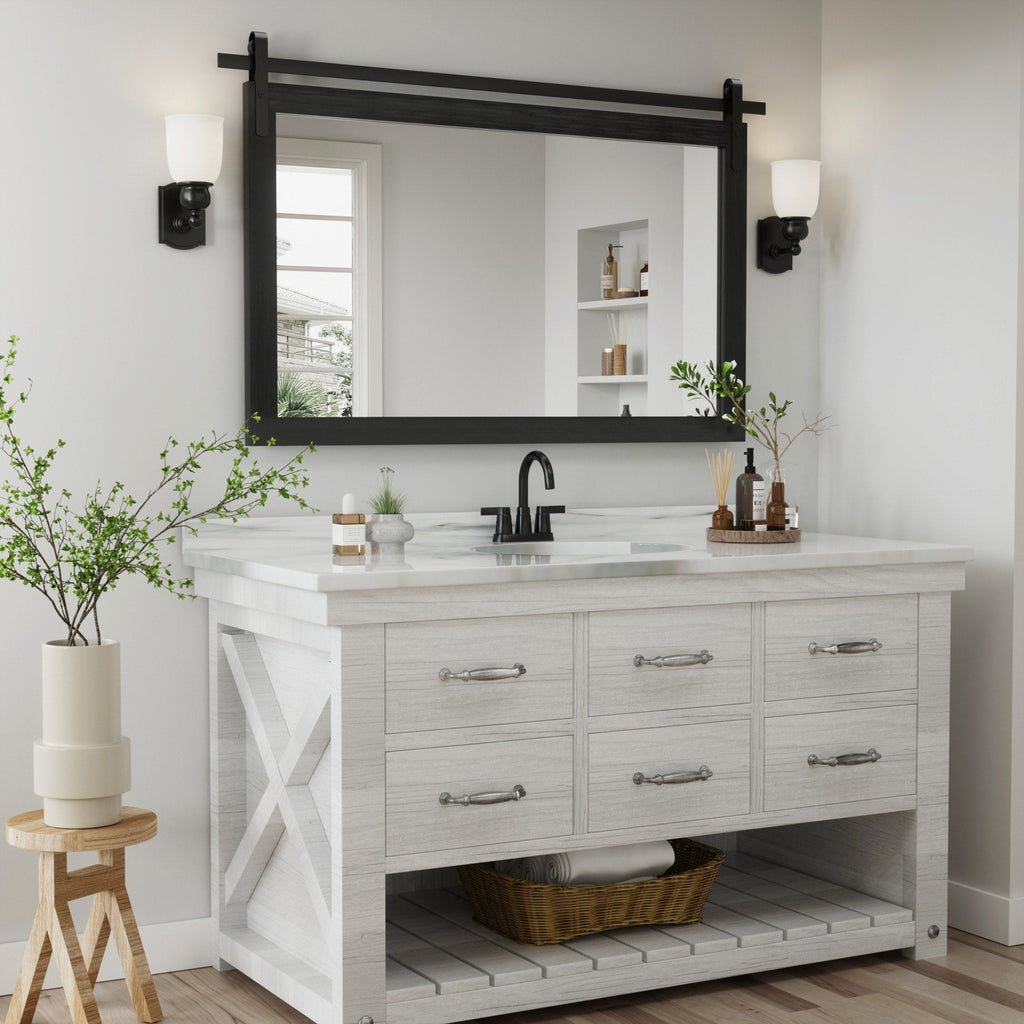 Miroirs muraux de style rural, miroirs de salle de bain de ferme, miroir de grange, miroir de courtoisie avec cadre en bois (1 pièce)