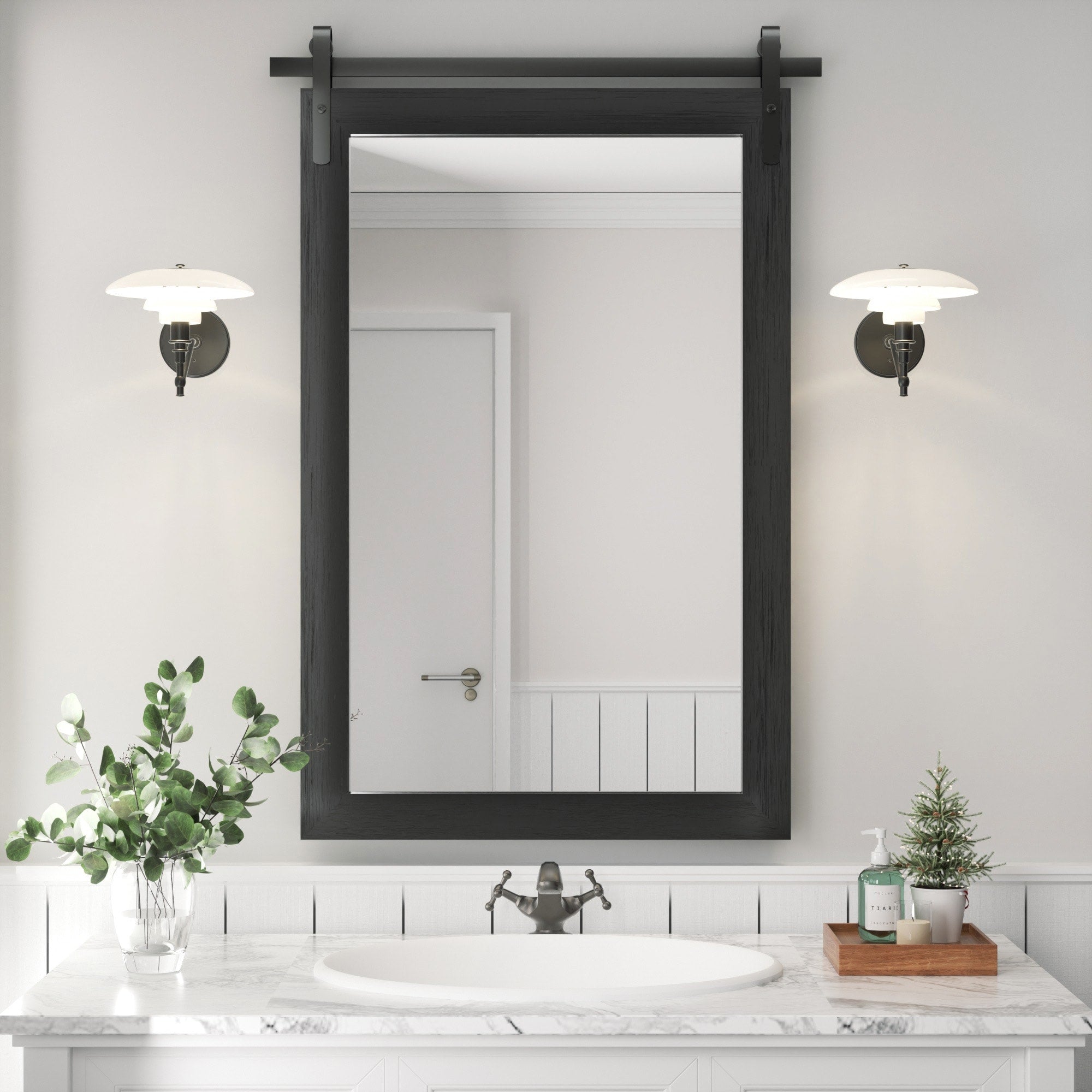 Miroirs muraux de style rural, miroirs de salle de bain de ferme, miroir de grange, miroir de courtoisie avec cadre en bois (1 pièce)