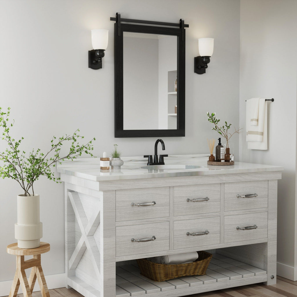 Miroirs muraux de style rural, miroirs de salle de bain de ferme, miroir de grange, miroir de courtoisie avec cadre en bois (1 pièce)