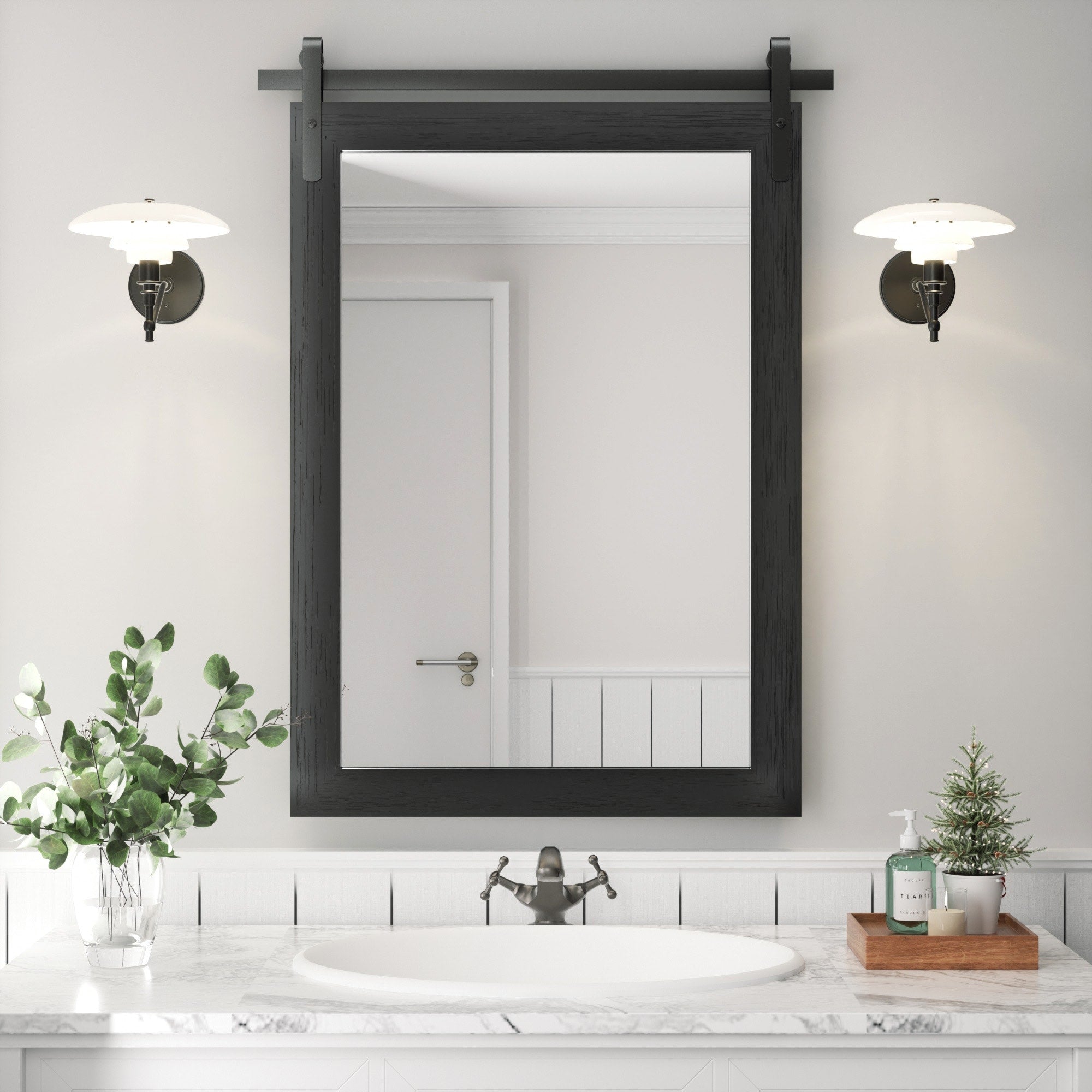Miroirs muraux de style rural, miroirs de salle de bain de ferme, miroir de grange, miroir de courtoisie avec cadre en bois (1 pièce)